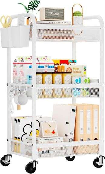 YASONIC 3-Tier Rolling Cart with Wheels, White image