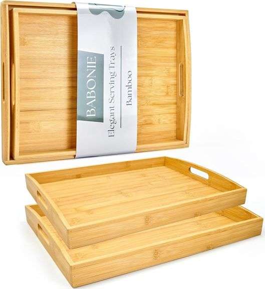 Bamboo Serving Tray with Handles Set of 2 image