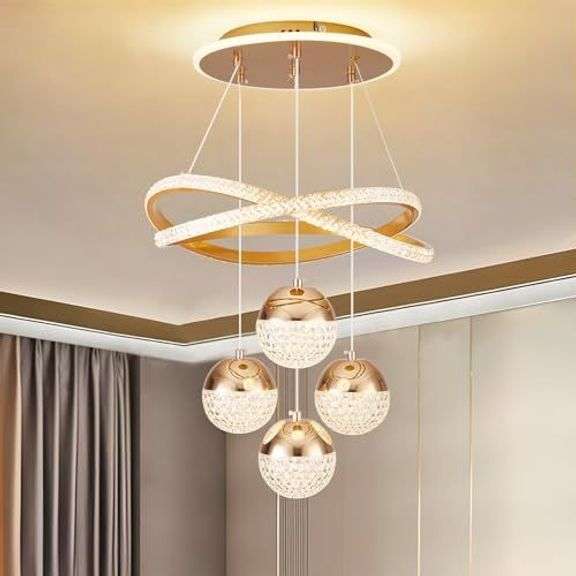 Modern Gold LED Chandeliers, 3-Color Dimmable image
