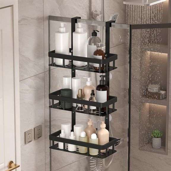 3-Tier Over Door Shower Caddy   Black Organizer image