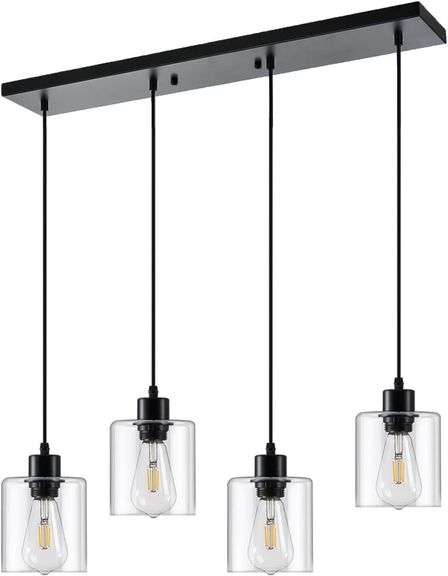 4-Light Kitchen Island Pendant, Black, E26 Base image