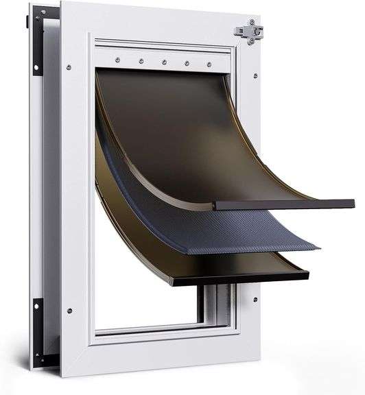 Dog Door for Door All Aluminum 3 Flaps White image