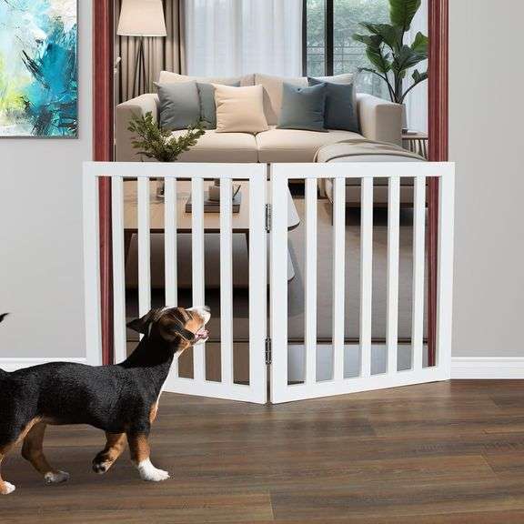 ZJSF Freestanding Indoor Dog Gate, White, 2 Panels image