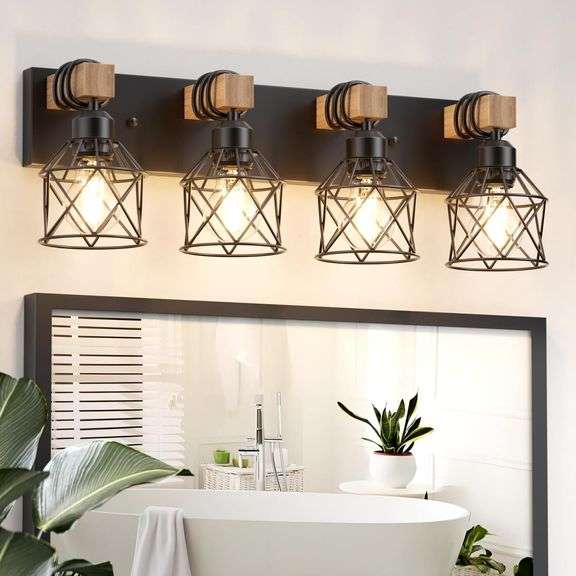 Farmhouse 4-Light Vanity Light, Black Wood Fixture image