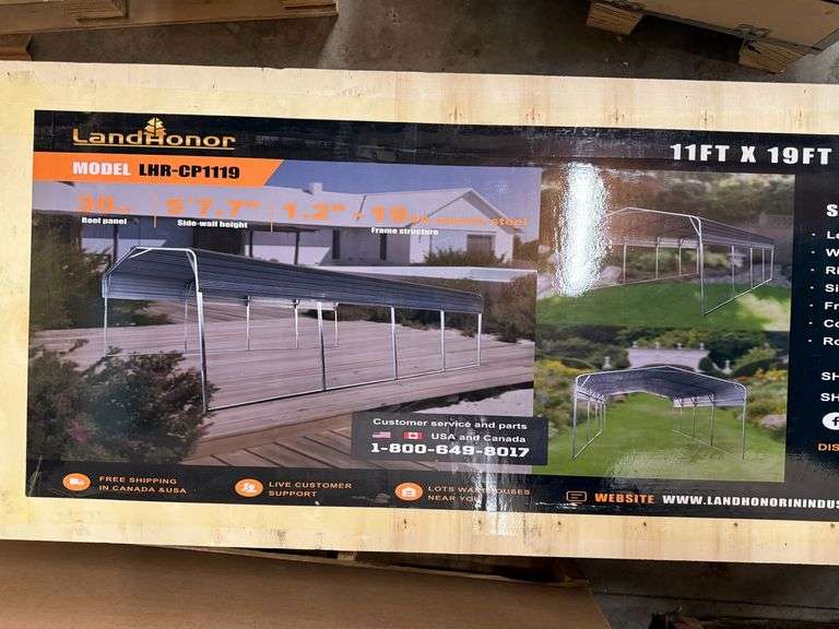 2025 Land Honor CP1119 11' x 19' All Steel Carport with 10' Open Sidewalls image