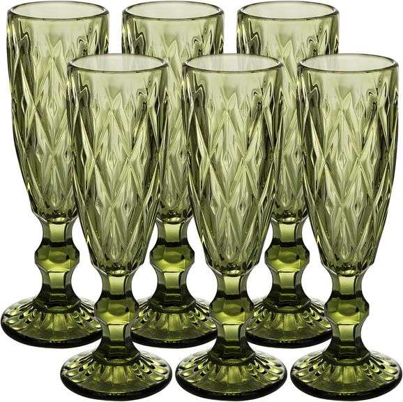 Glass Green Champagne Flutes, 5 oz, Set of 6 image