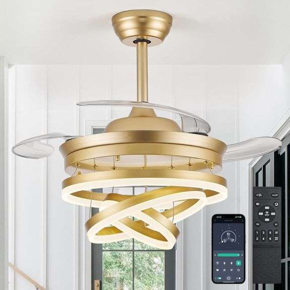 42" Retractable Ceiling Fan with Lights, Gold image