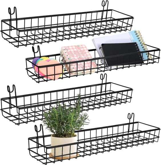 4 Pcs Metal Grid Wall Baskets (Black) image