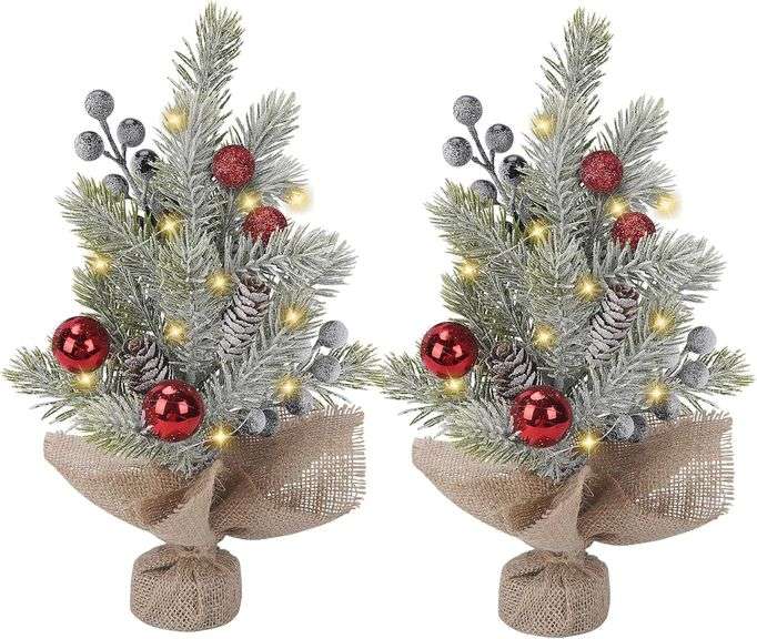 2 Pcs Table Top Christmas Trees with Lights 11.8" image