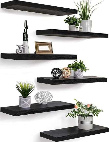 PHPH Wood Floating Shelves, 6-Piece, 17" Black image