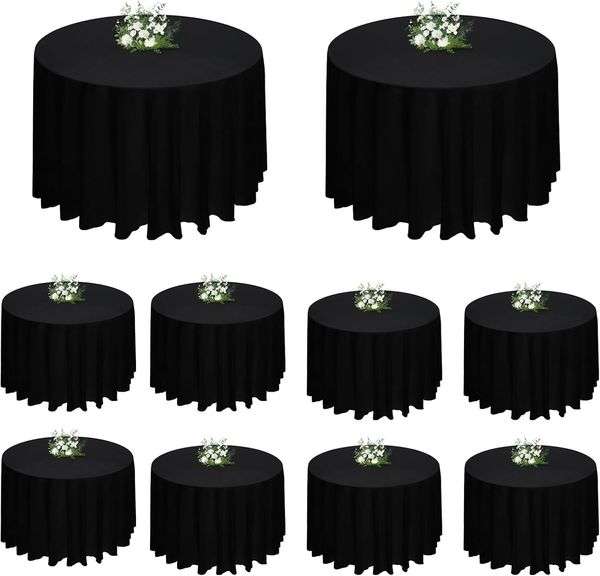 11 ft Round Polyester Tablecloth, Red/Black image