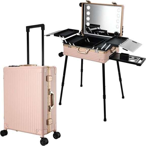 24' Aluminum Trolley Makeup Case with LED Mirror image