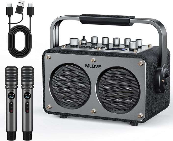 MLOVE Karaoke Machine with 2 Wireless Mics image