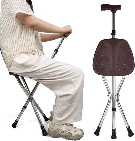 Cane with Seat Folding Walking Stick, 330 lb image