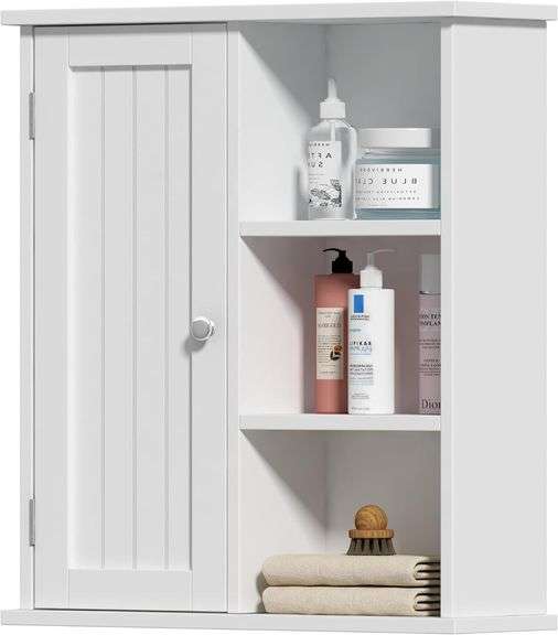 Treocho Wall Cabinet, Door, 3 Open Shelves, White image
