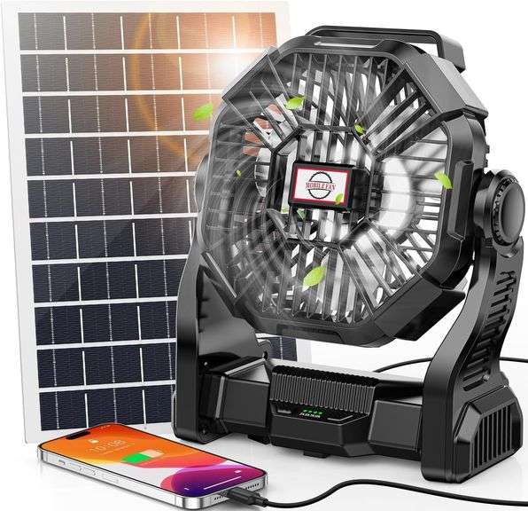 30000mAh Solar Fan with LED Lantern (9") image