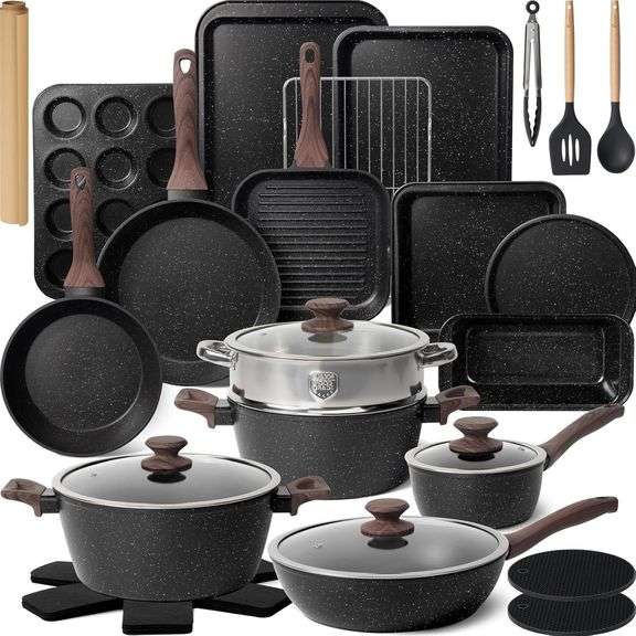Kikcoin 31 Pcs Kitchen Cookware Set, Non Stick image
