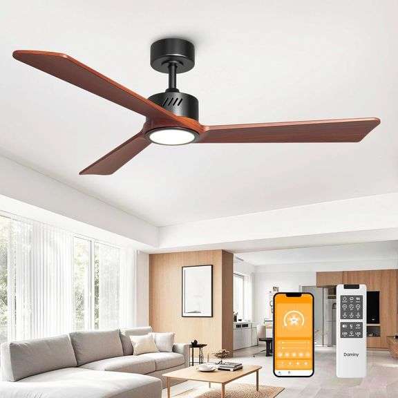DAMINY 52" Wood Ceiling Fan with Light, Black image