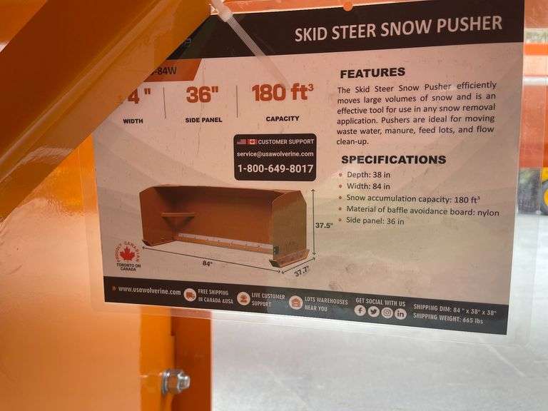 2025 Wolverine SP-15-84W 84" Skid Steer Snow Pusher