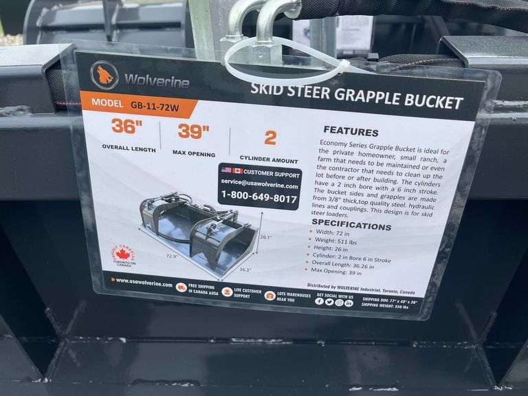 2025 Wolverine GB-11-72W Skid Steer Grapple Bucket