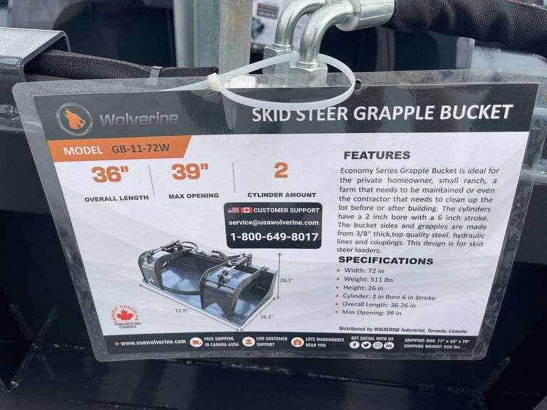 2025 Wolverine GB-11-72W Skid Steer Grapple Bucket