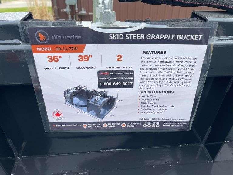 2025 Wolverine GB-11-72W Skid Steer Grapple Bucket