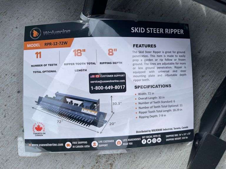 2025 Wolverine RPR-12-72W Skid Steer Ripper