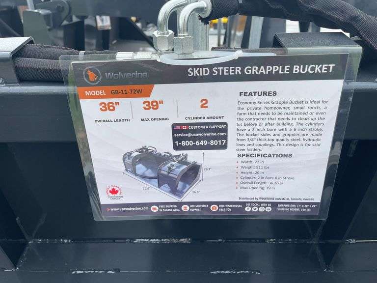 2025 Wolverine GB-11-72W Skid Steer Grapple Bucket