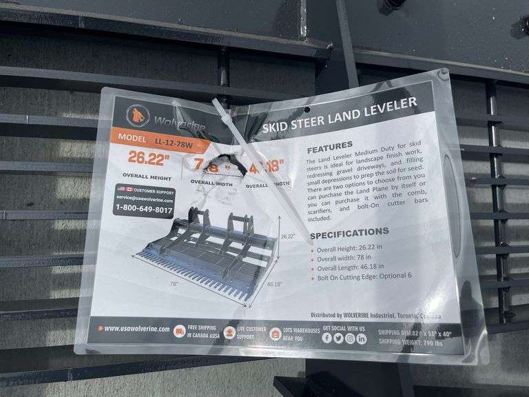 2025 Wolverine LL-12-78W Skid Steer Land Leveler