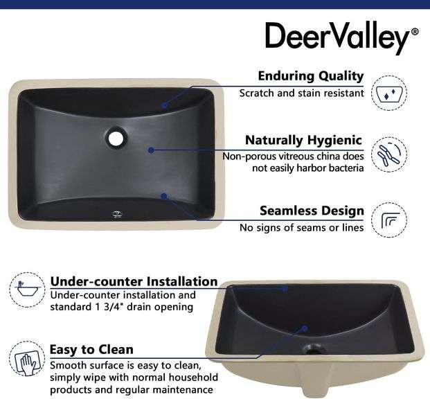 DeerValley Undermount Bathroom Sink 21' x 15'