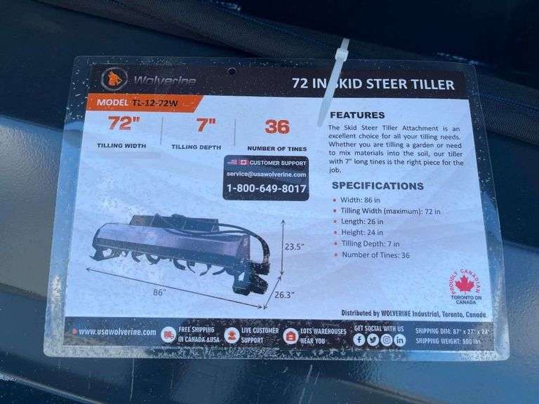 2025 Wolverine TL-12-72W Skid Steer Tiller Attachment