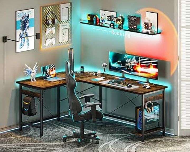 Coleshome 59" L Shaped Gaming Desk with Outlet
