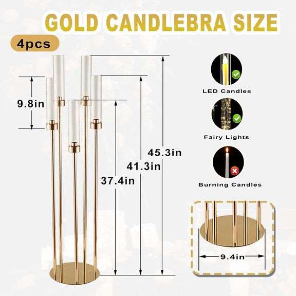 4 Pcs Gold Candelabra Centerpieces, 45.3' Tall