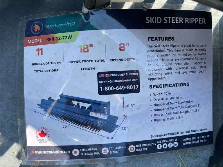2025 Wolverine RPR-12-72W Skid Steer Ripper
