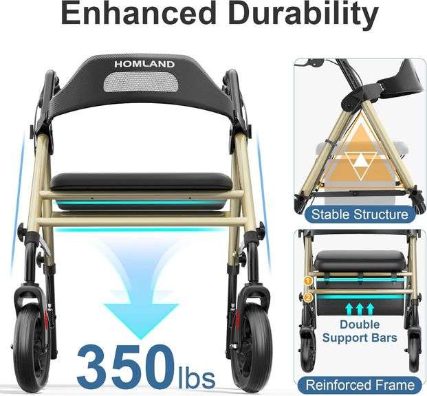 Rollator Walker, 8' Wheels, 350 lb. Capacity