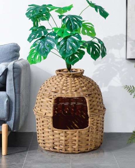 Cat Litter Box Furniture, Hidden Handwoven Rattan