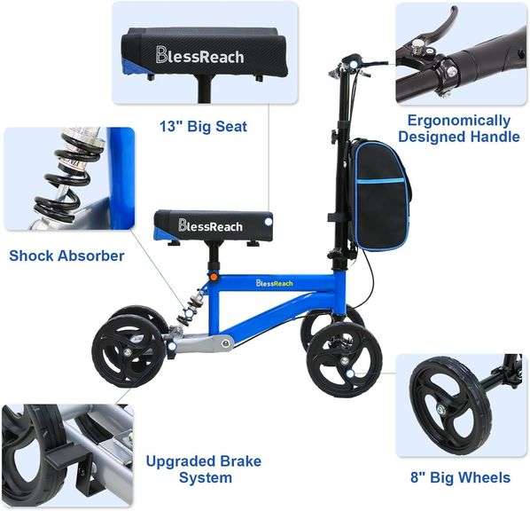 Economy Knee Scooter, Steerable & Foldable, Blue