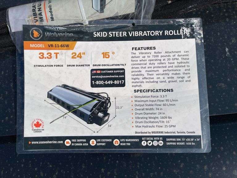 2025 Wolverine VR-11-66W Skid Steer Vibratory Roller