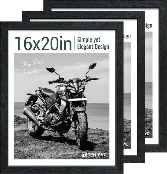 16x20 Frame Set of 3 - Black, Solid Wood, Glass