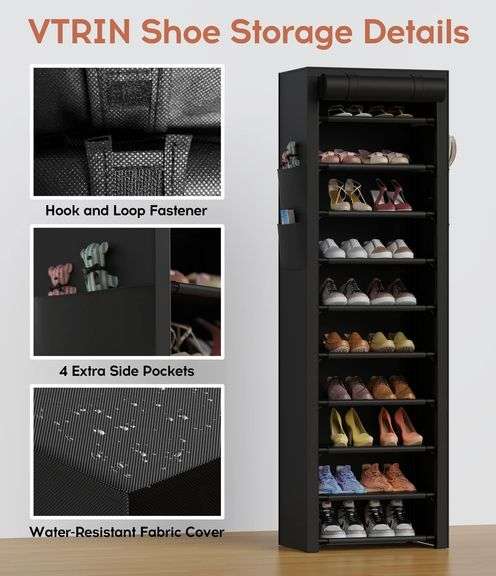 VTRIN 10 Tier Vertical Narrow Shoe Rack