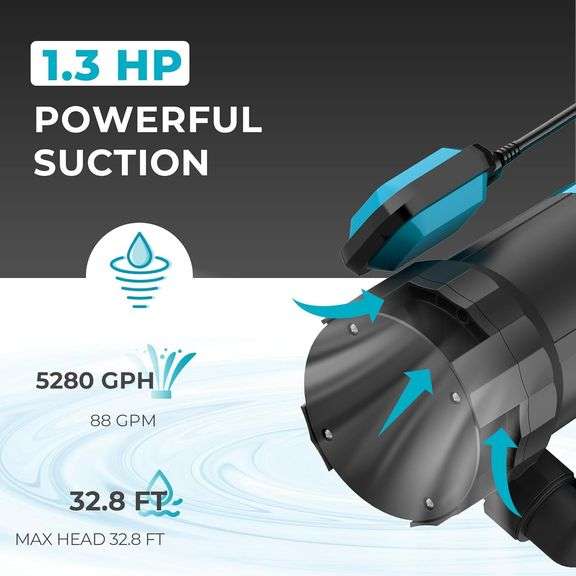 1.3HP Sump Pump 5280GPH Submersible Water Pump