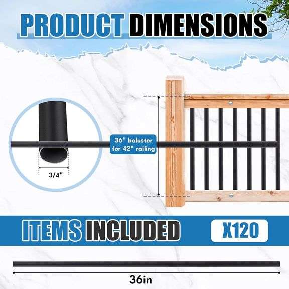 36' Aluminum Deck Balusters, 3/4' Black