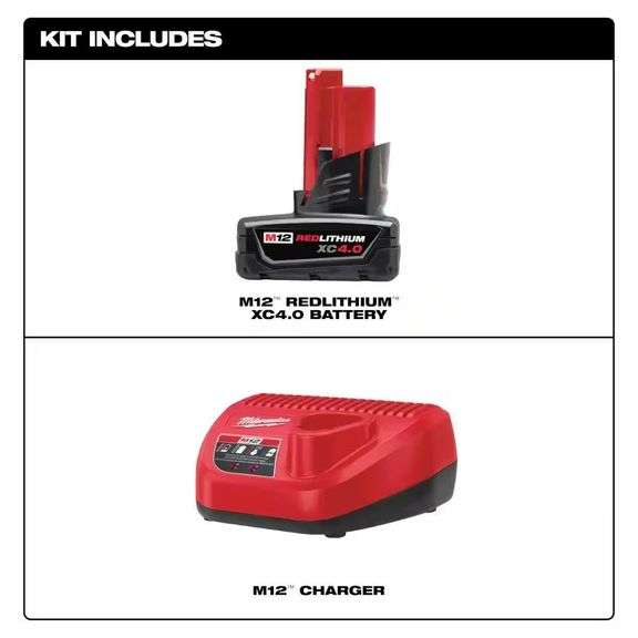 Milwaukee M12 12V XC Battery Pack 4.0 Ah & Charger