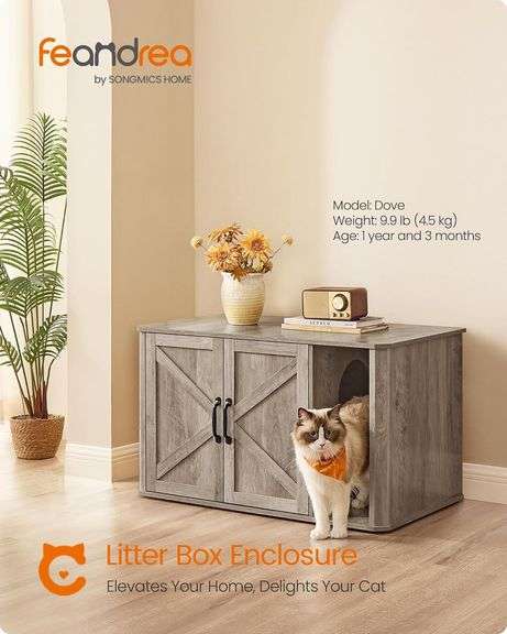 Feandrea Litter Box Enclosure, 33.5 x 19 x 19.5 In