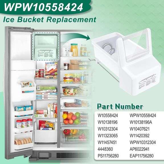 Upgraded WPW10558424 Refrigerator Ice Bucket