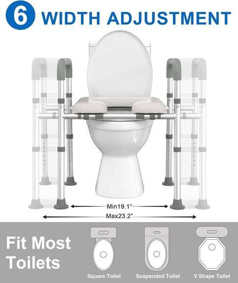 Raised Toilet Seat w/ Handles, Adjustable Height