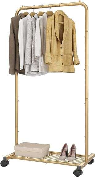 Simple Trending Garment Rack, Gold, with Shelf