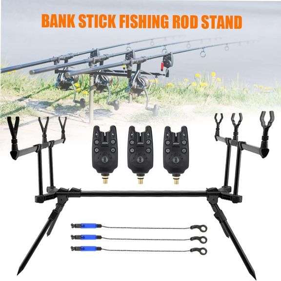 Adjustable Carp Fishing Rod Stand Holder, 3 Alarms