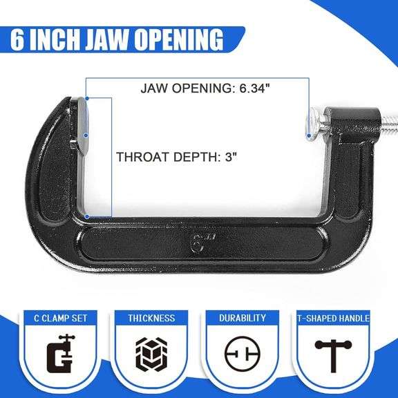 8 Pcs Heavy Duty Steel C Clamp Set, 6 Inch