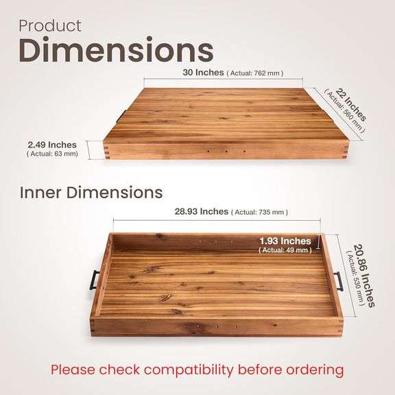 Stove Top Covers- Acacia Wood, 30x22x2.49